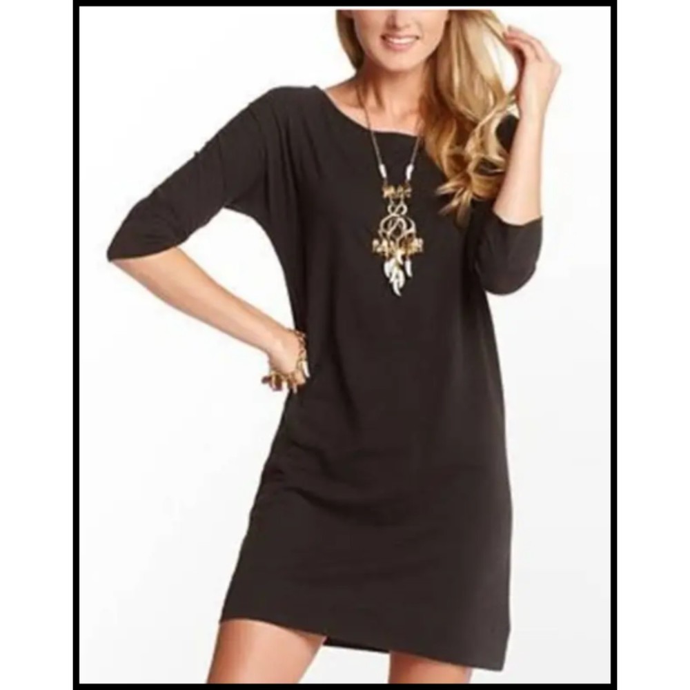 Lilly Pulitzer Black Pima Cotton 3/4 Sleeve Sheath Dress Size XS